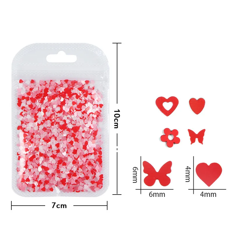 1Pack Valentijnsdag Roze Rood Nail Art Glitter Pailletten Hart Vlinder Bloemvorm Nagel Pailletten Vlokken Voor Nagel Glitter