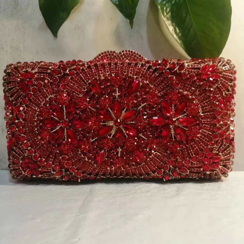 

Luxury Red Crystal Clutch Purse Stones Evening Bags Handbags for Women Party Dinner Minaudiere Bag Bridal Clutches Bags Handbags