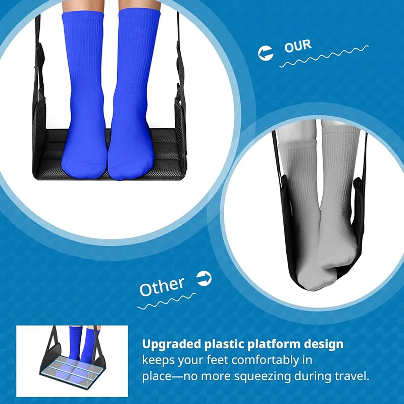 Portable Foot Hammock, Airplane Footrest ,Feet Rest with Adjustable Strap for Office Working, Plane Train Travel, Car image 4