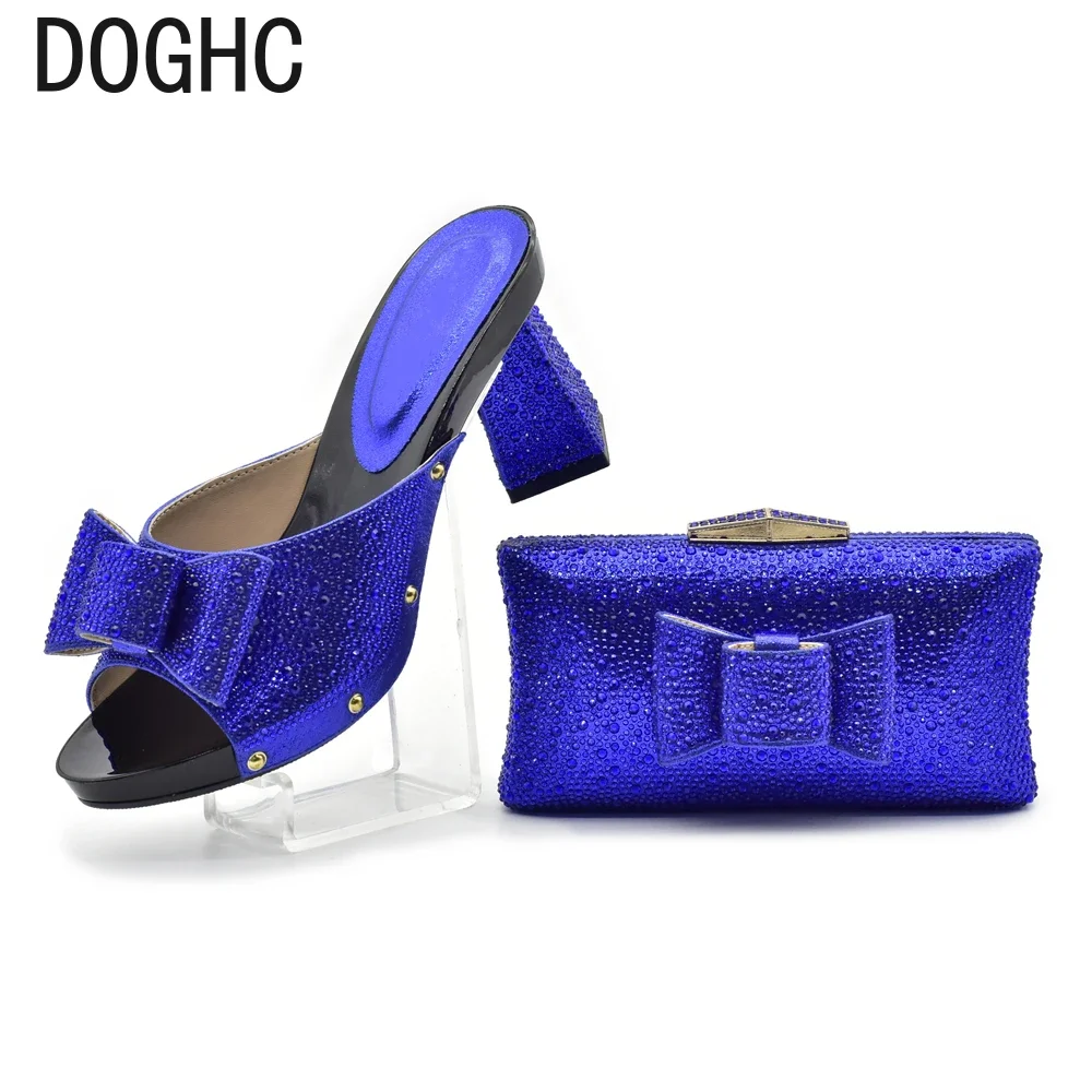 

Sales In Women Matching Shoes and Bag Set New Arrival Blue Color Italian Matching Shoes and Bags Set Decorated with Rhinestone