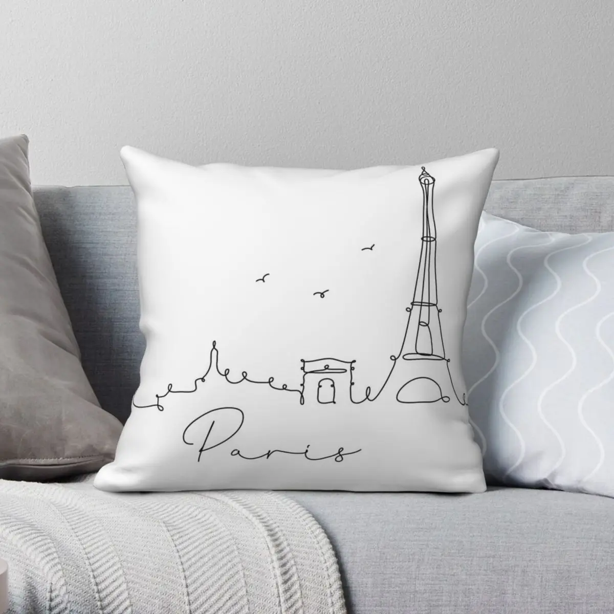 

Paris Skyline Line Art квадратная наволочка из полиэстера, льна, бархата с принтом на молнии, декоративная наволочка, чехол для автомобильной подушки 45x45