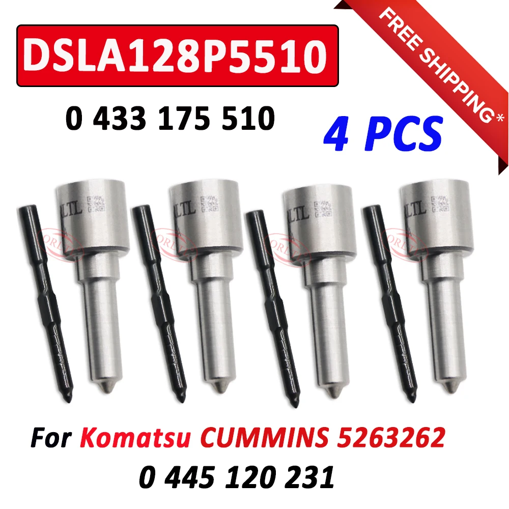 

4 PCS ORLTL DSLA 128 P 5510 Diesel Fuel Injector Nozzle DSLA128P5510 Nozzle 0 433 175 510 for Komatsu 5263262 CUMMINS 0445120231