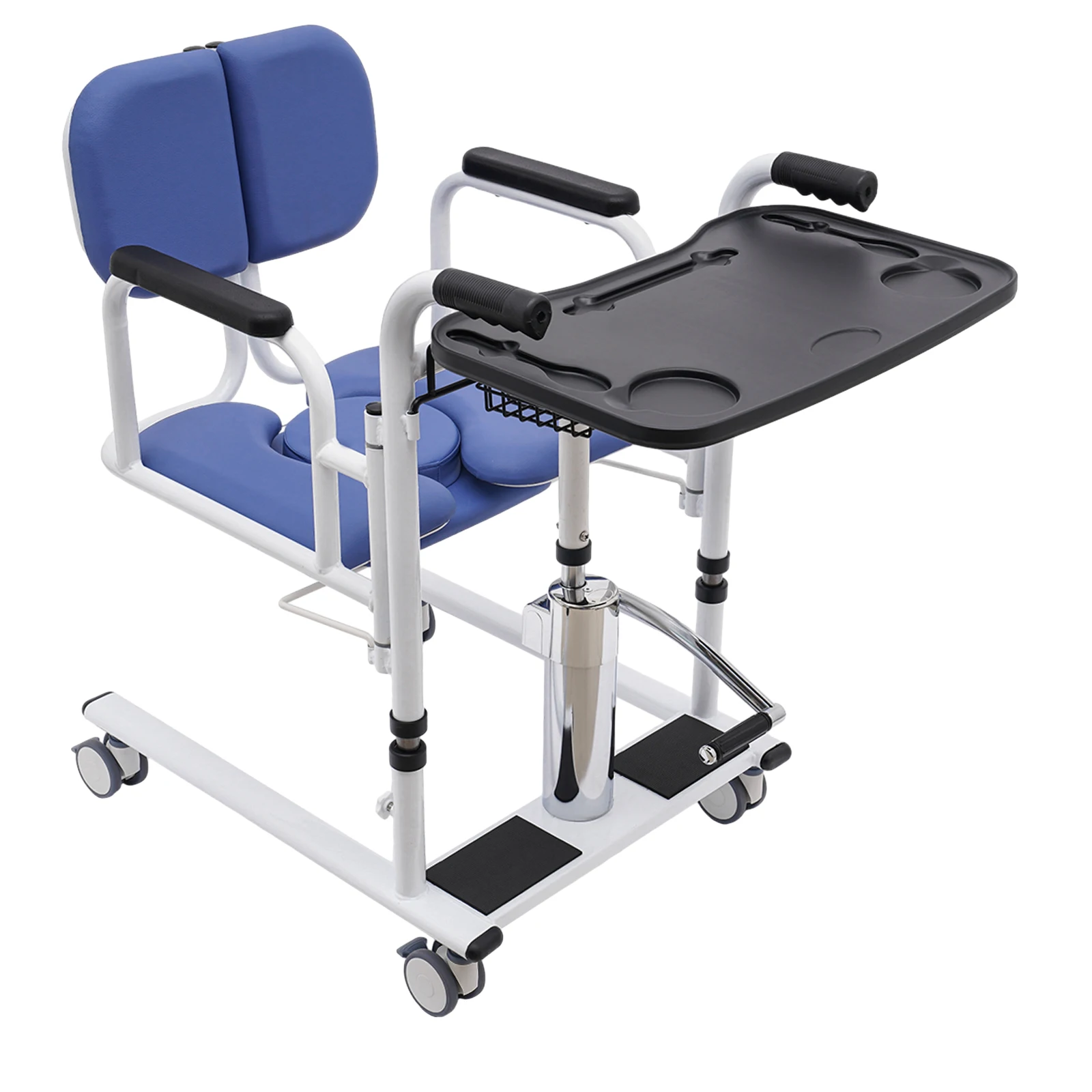 Hydraulic Patient Lift for Home, Portable Transport Wheelchair, Transfer Aid for Elderly Blue