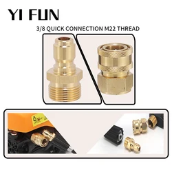 3/8 Quick Connection For Pressure Washer Connect Wash Gun Water Pipe Cleaning Machine M22 Thread Adapter Water Outlet