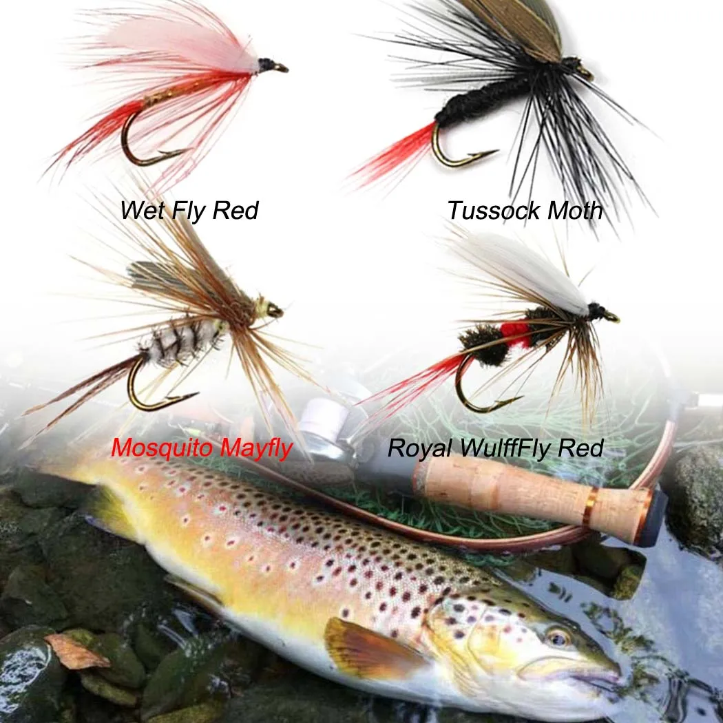 

12Pcs/Box Fly Fishing Bait Nymph Dry Wet Flies Bionic Bait Fly Trout Fishing Lures 4 Mixed Styles