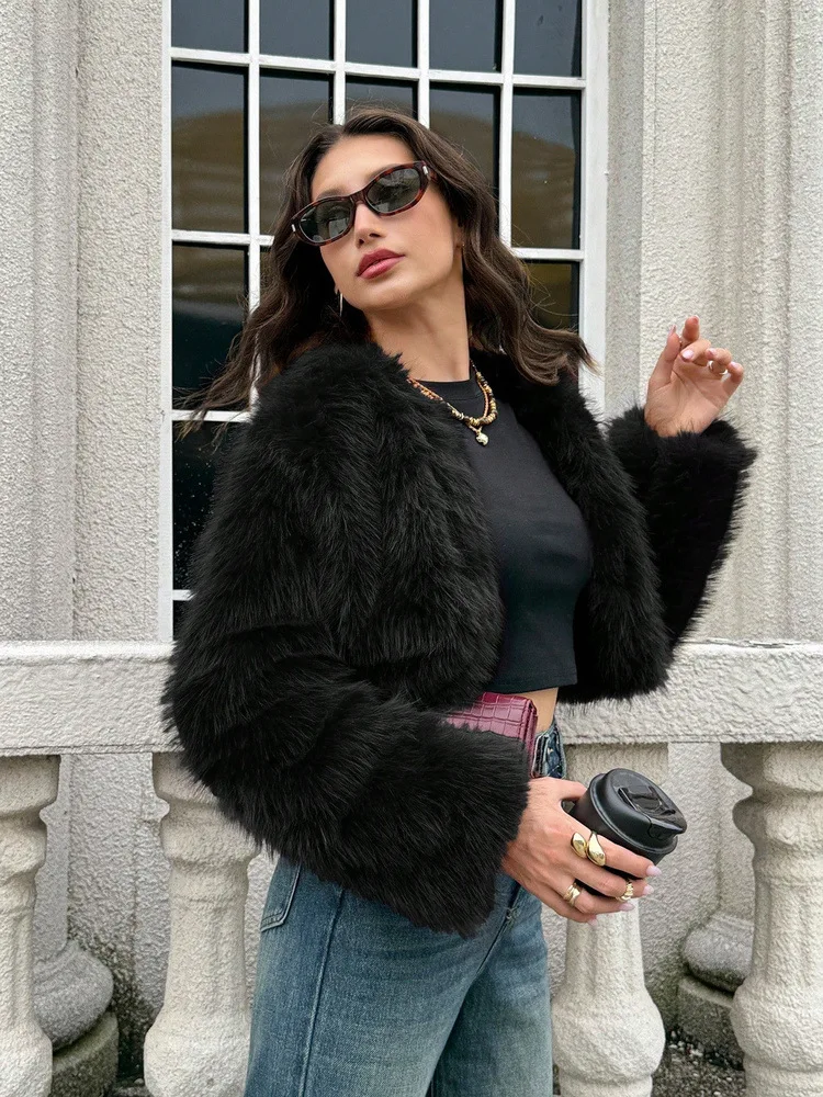 Short Coat Women Faux Fur Fox Coats Jackets Casual Coat Thick Warm Y2k Streetwear Jacket Elegant Work Outerwear Autumn Winter