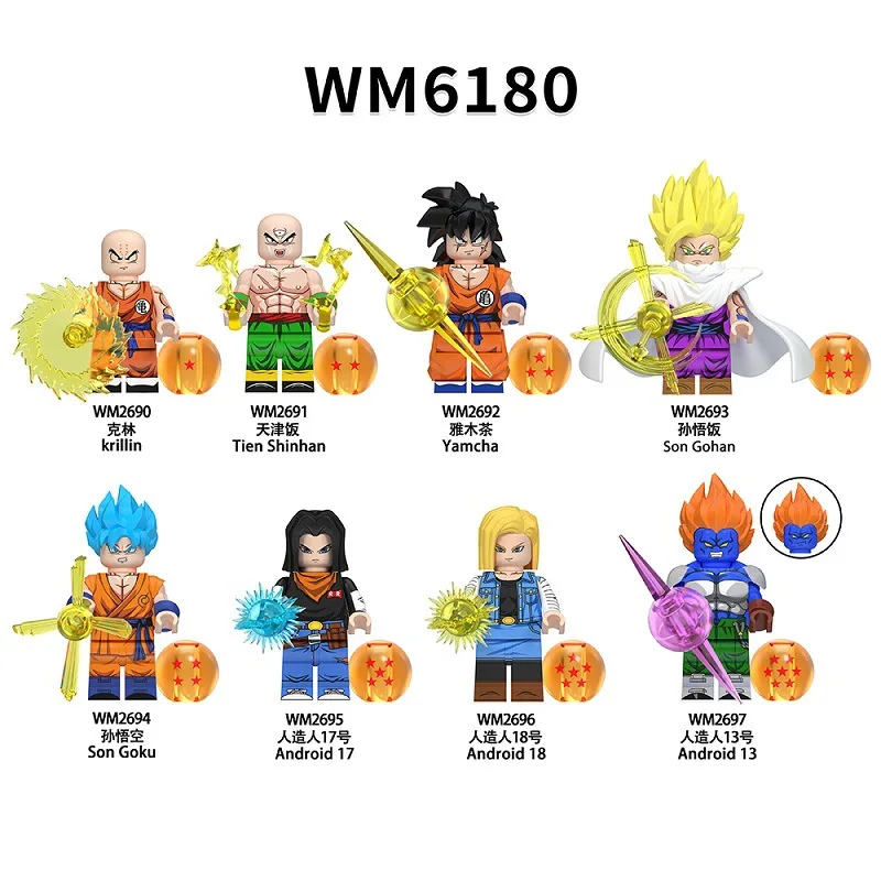 8pcs/set Dargon Ball Z Vegta Frieza Son Goku Gohan krillin Yamcha Super Saiyan Anime Blocks Figure WM6180 WM6181