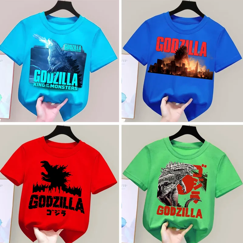 2026 Godzillas Kingkong Cotton T Shirt Girls Boys T-Shirts Cartoon Anime Toddler Tees Tops Summer Kids Clothes Kid Birthday Gift