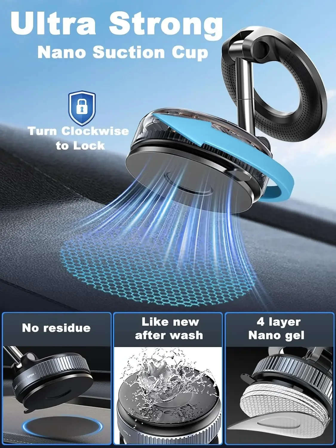 Faltbarer Starker Magnet Magnetischer Telefonhalter 360° ° Drehbarer Schreibtisch-Auto-Staubsauger mit Saugnapf für Windschutzscheibe und Armaturenbrett, Handyhalterung – Detail 5