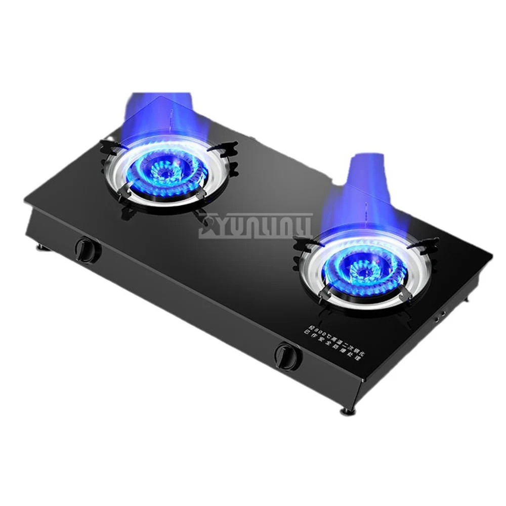 Gas Stove Household Desktop Empered Glass Natural Gas Liquefied Gas Stove Double Furnace High Fire Furnace