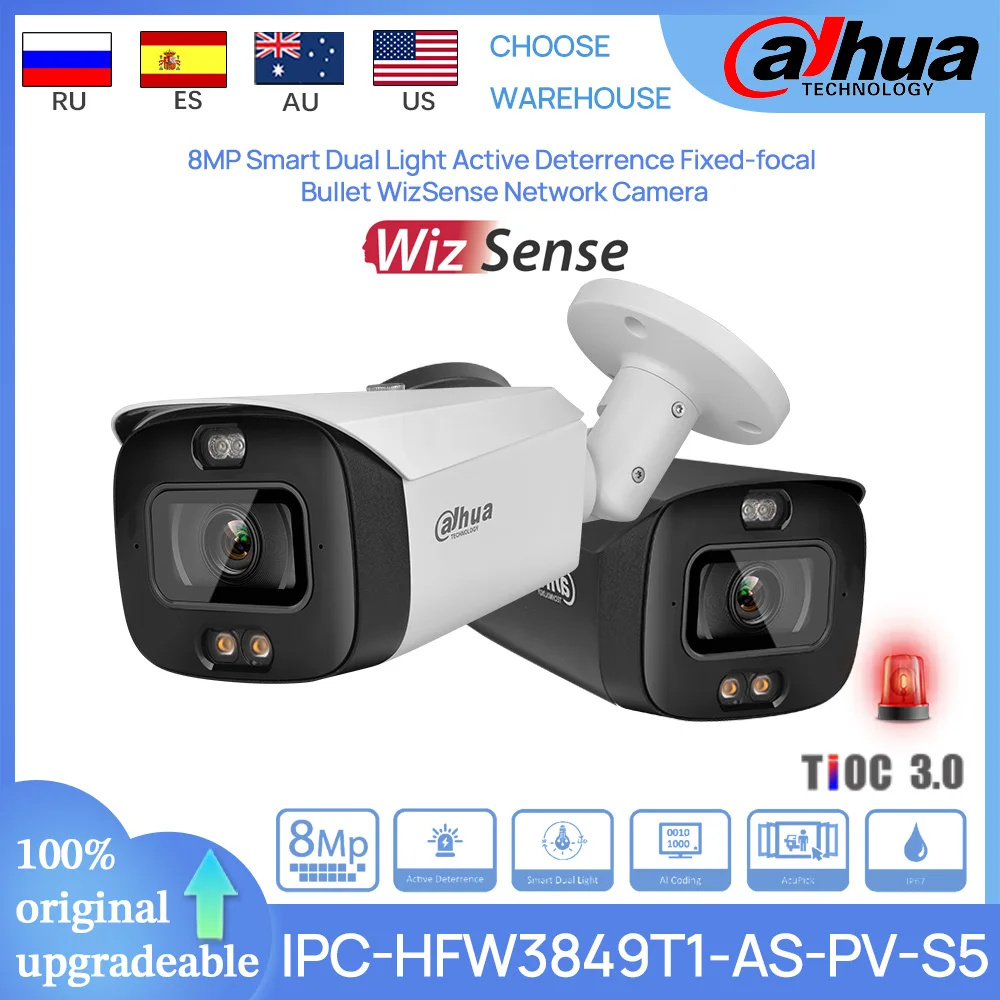 

Dahua Original IPC-HFW3849T1-AS-PV S5 8 MP 30M IR Smart Dual Light Active Deterrence Fixed-focal Bullet WizSense Network Camera