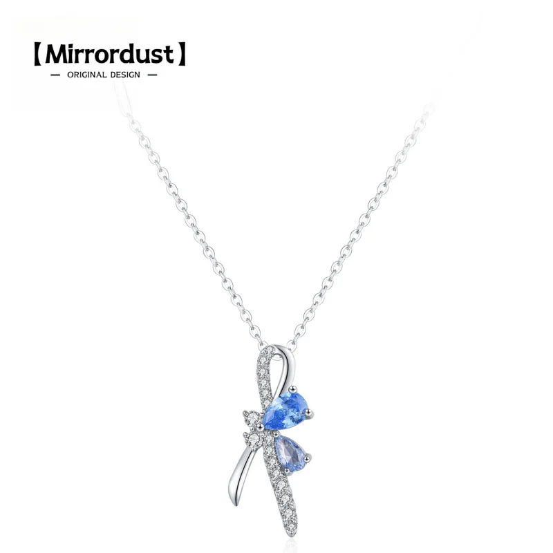 

【Mirrordust】S925 Серебряный модный кулон с бантом и лентой, ожерелье, изысканная ниша, морской синий драгоценный камень, цепочка на ключицу
