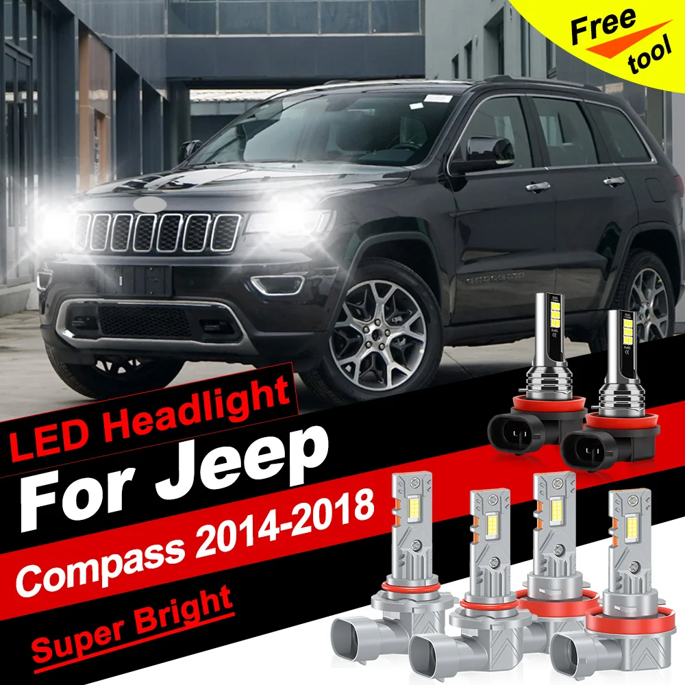 

45000LM Автомобильные светодиодные фары 6000K CSP чипы дальнего ближнего света Противотуманные фары 12 В для Jeep Compass 2014-2017 2018 Plug and Play