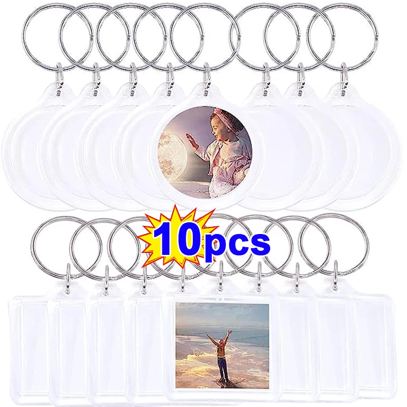 1-10pcs Acrylic Blank Keyring Clear Blank Picture Pendant Photo Frame Keychain Custom Insert Picture Anniversary Graduation Gift