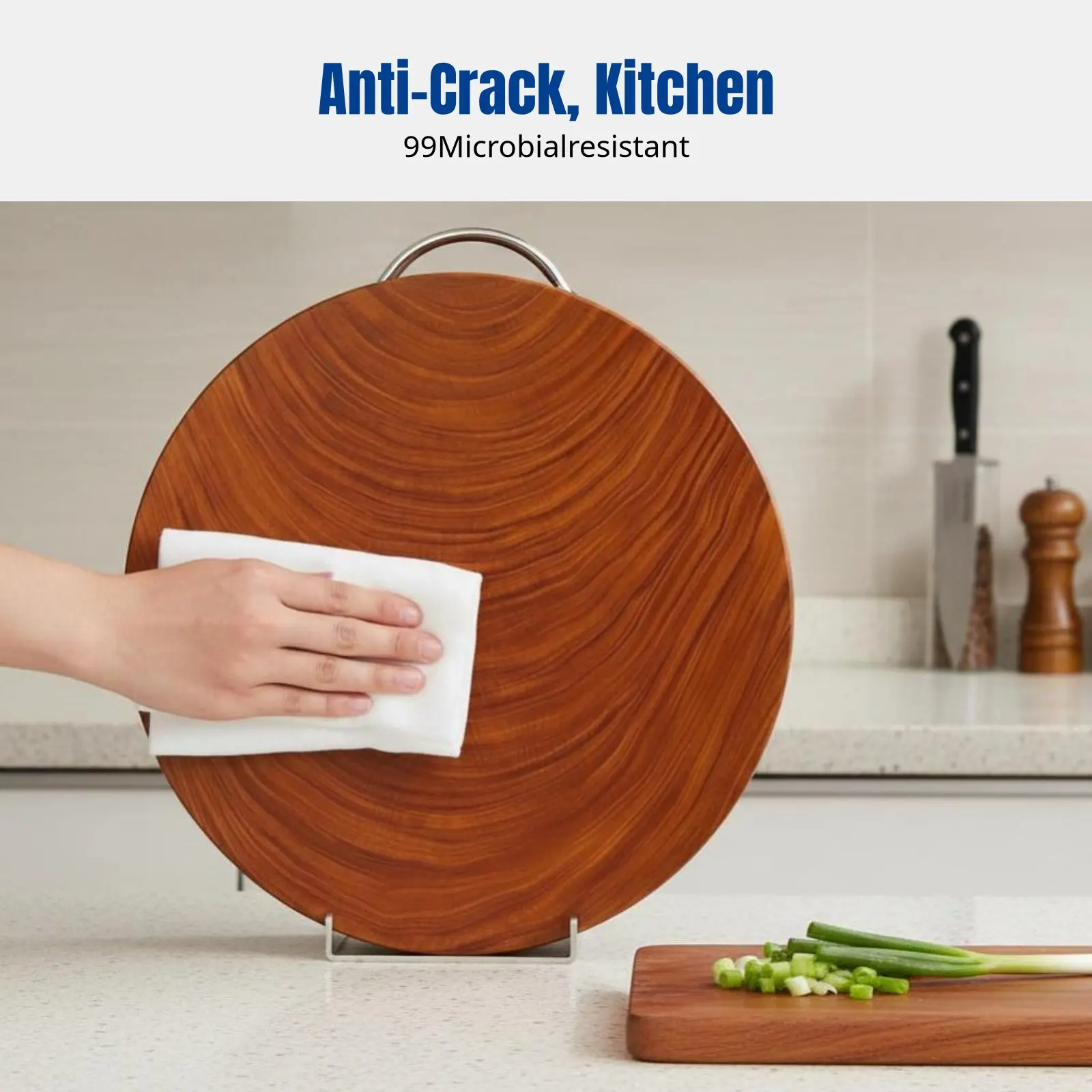 

Антибактериальная разделочная доска из железного дерева, прочная, устойчивая к микроорганизмам, круглая кухонная доска, двусторонняя, с ручкой