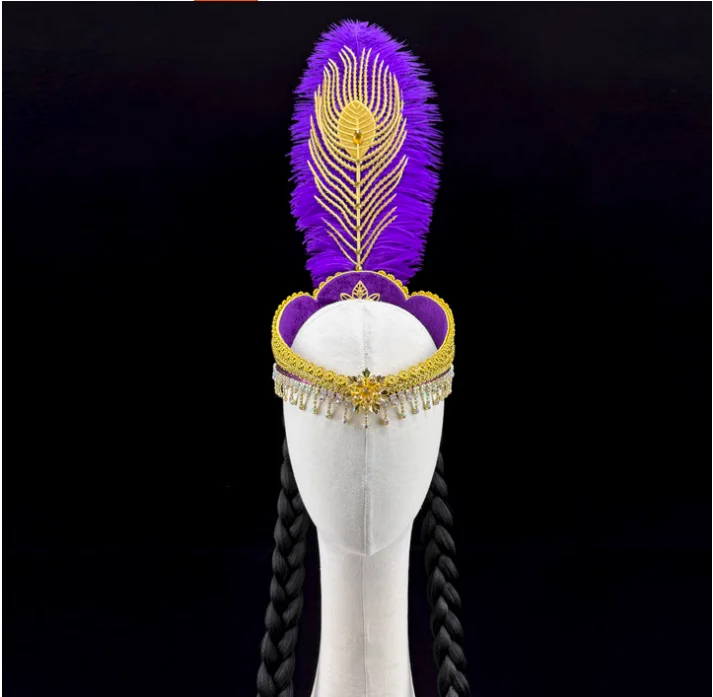 เครื่องประดับศีรษะสำหรับการเต้นรำแบบซินเจียง กระดิ่งสำหรับผู้หญิง ร้องเพลง เต้นรำ แสดงบนเวที