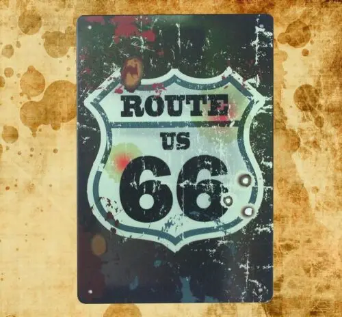 home kitchen lodge cafe on wall Route us 66 tin metal sign