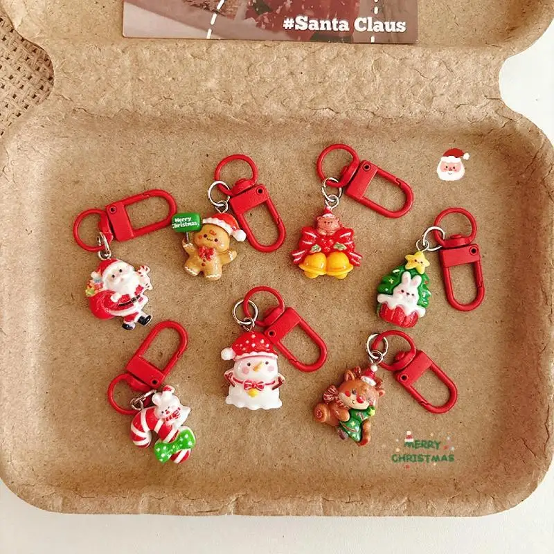 Non-Toxic Cute Christmas Keychain Cartoon Santa Elk Snowman Pattern Durable Key Ring for Kids New Year Gift