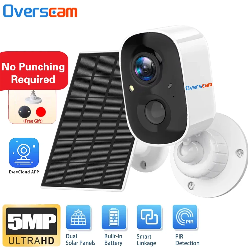 WIFI Survalance Camera 5MP Security Protection Outdoor IP Camera Smart Home Night Vision Video Recorder Solar Battery Powered