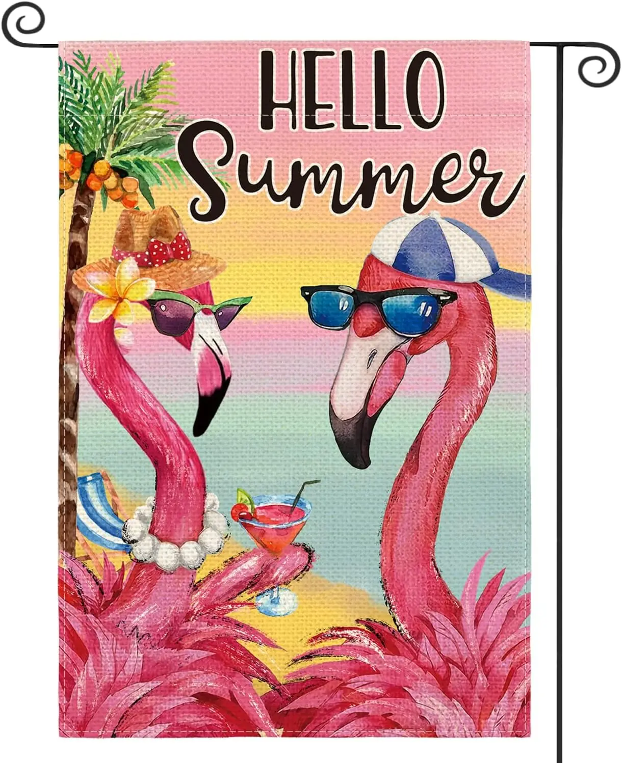 AVOIN colorlife Flamingo Hello Summer Garden Flag 12x18 Inch Double Sided, Welcome Seasonal Holiday Burlap Yard Outdoor Decorati