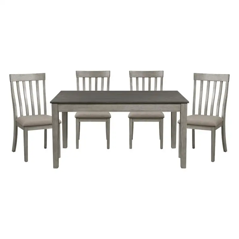 

5pc Dining Set with Table & Drawers and 4 Side Chairs, Light Gray Finish, Contemporary Wooden Furniture