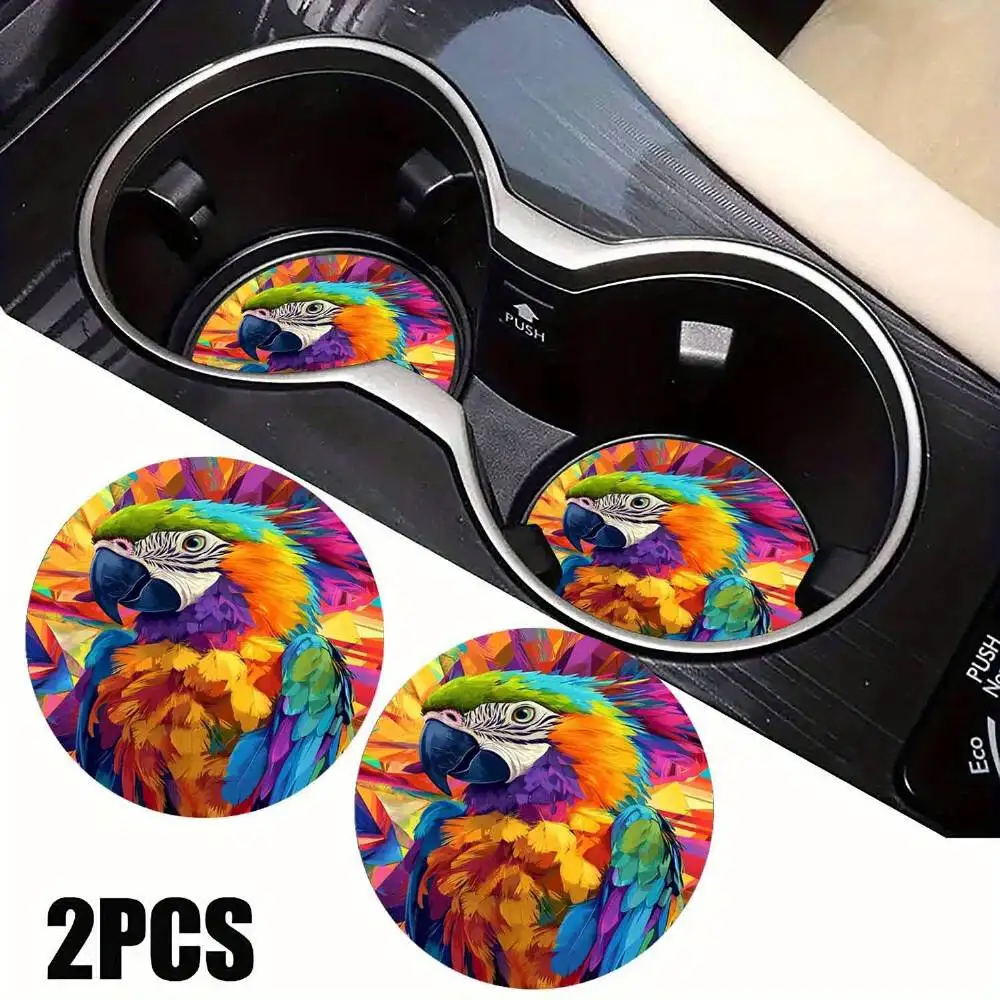 Colorful Parrot EVA Car Coasters Set Of 2. Easy Lean Women Car Decor Christmas Gifts Also For Home Tables.