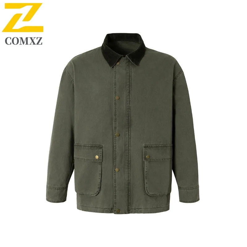 

COMXZ мужской джинсовый плащ дышащий походный путешествия ретро американский стираный стиль дорожные куртки повседневное прогулочное высококачественное пальто