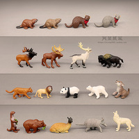 Simulation Mini Wild Animals  Toy Figures Lion Brown Panda Bear BISON Otter Wolf Stag Alpaca Car Model Toys for Children Gifts