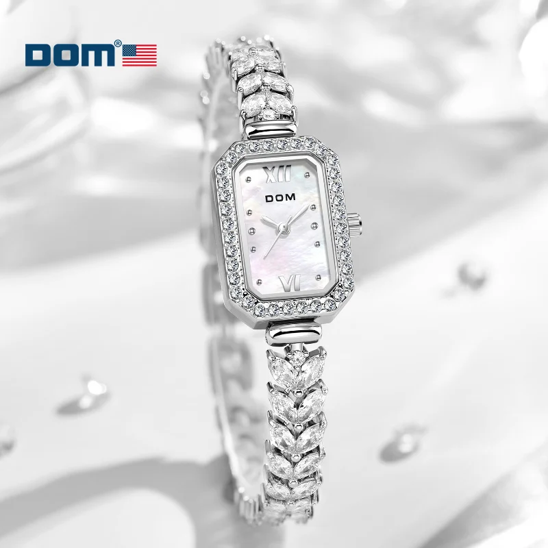 DOM 1541 Fashion Luxury Brand Women's Watches Waterproof Diamond Quartz Watch Original Top Female Watch Steel Strap silver clock