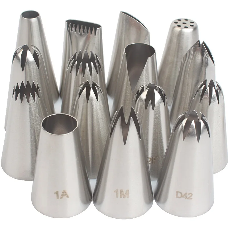 15pcs Piping Nozzles Set, Stainless Steel IcingCream Nozzles, Cake Piping Tips For Dessert Biscuit Cup Cake, Kitchen Accessories