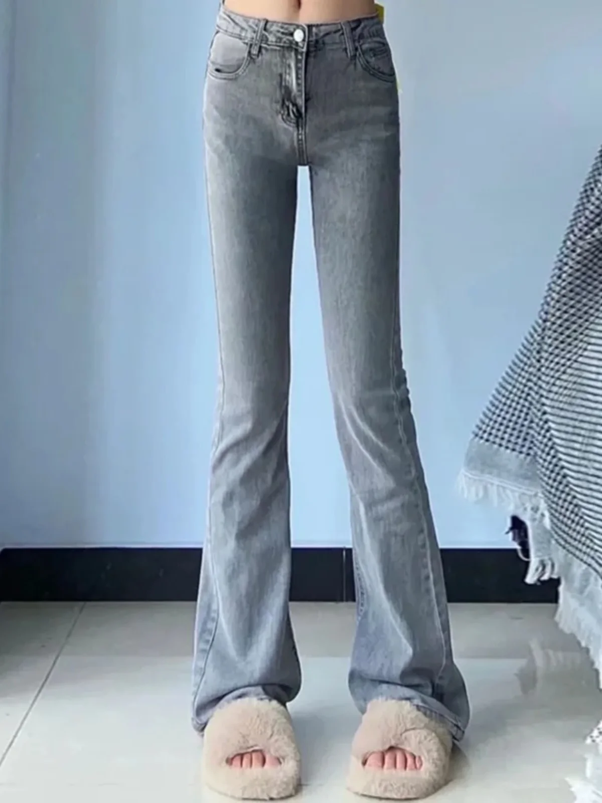 Bootcut jeans feminino tornozelo comprimento cowgirl estilo alargamento algodão sexy magro azul decoração cordão namorado regular trabalho ocidental