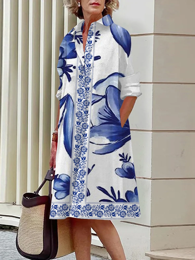

Spring Autumn Long Sleeves Elegant Evening Dresses Shirt Long Dress Evening Vintage Dresses Party Women's Celadon Printed Gown