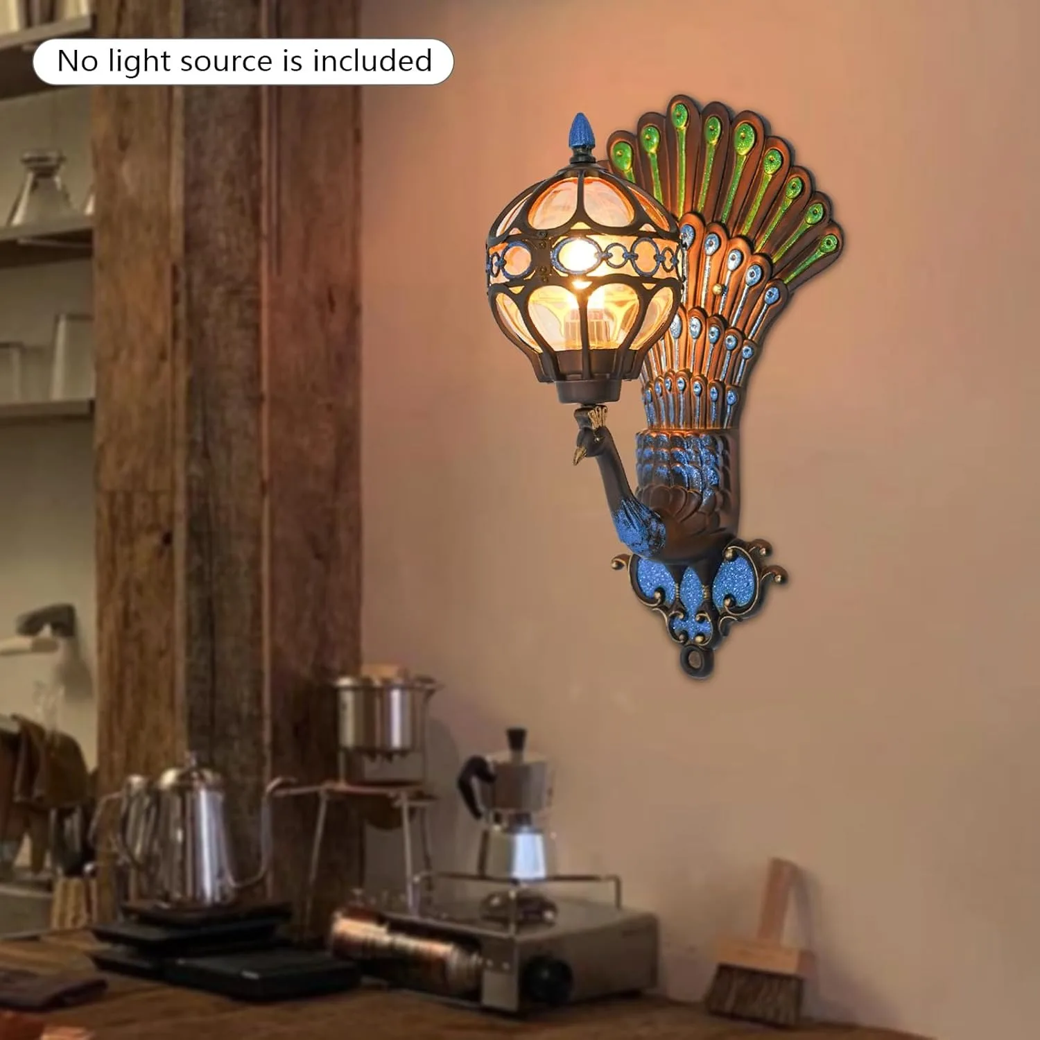 

Peacock Wall Light, 21'' Retro Antique Art Decor Wall Sconce LED Wall Mounted Lamp, Ip65 Waterproof, High Temperature Resistant