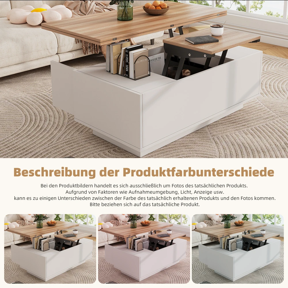 Moderner Couch-Couchtisch mit Dual-Lift-Mechanismus, versteckter Stauraum, Tragfähigkeit bis zu 50 kg, ideal für kleine Räume – Detail 22