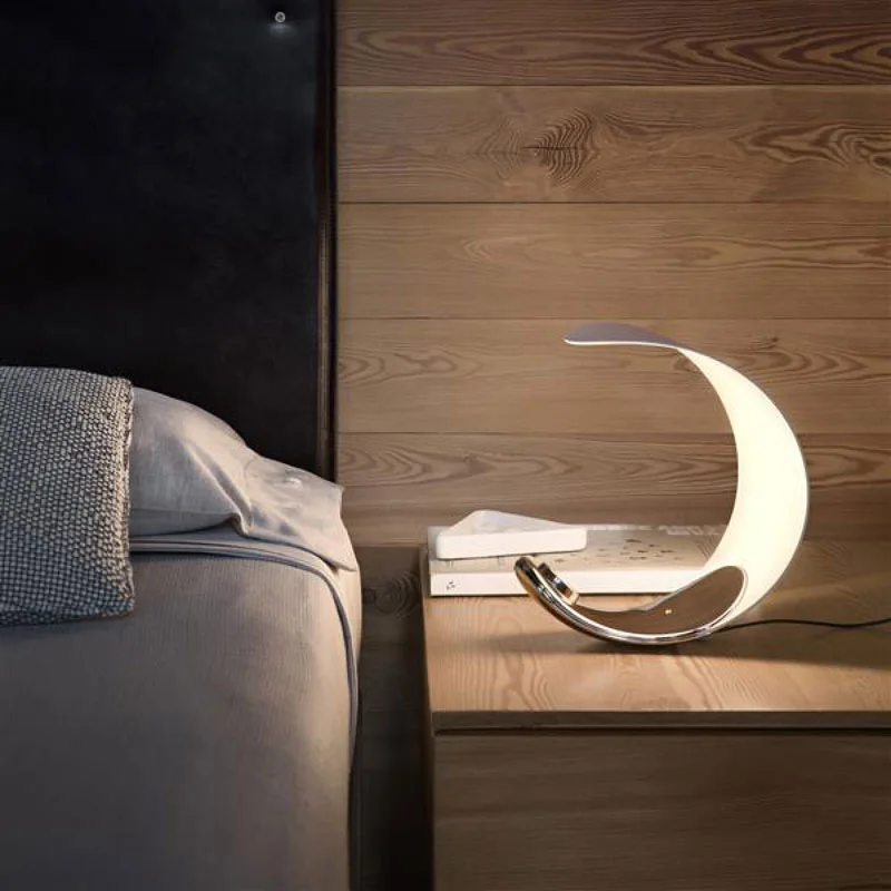 Imagem -04 - Nordic Moon Scroll Table Lamp Curved Table Lamp Bedside Decoration Atmosfera Led Designer Night Light Bedroom And Study Novo 2024