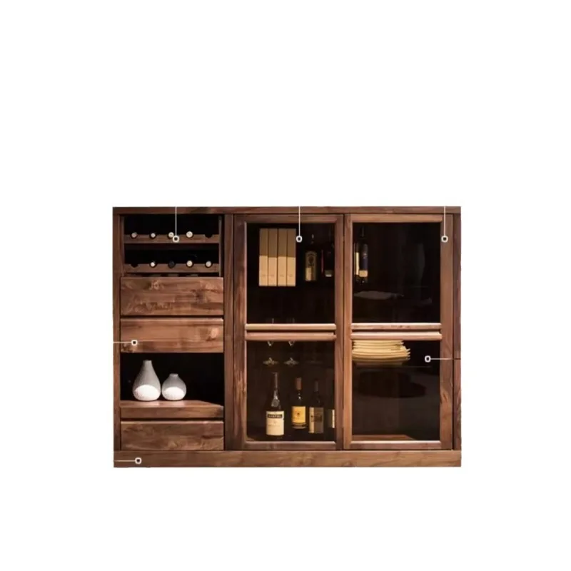 North American modern light luxury wine cabinet, household black walnut glass display side cabinet