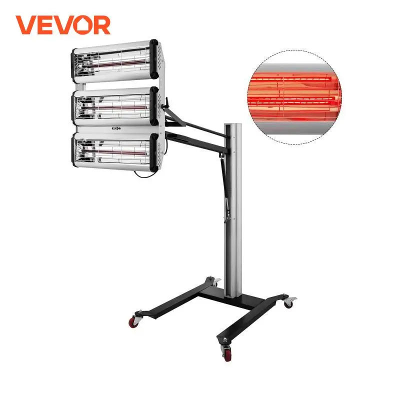 VEVOR 100W - 3KW Infrared Paint Curing Lamp Heating Baking Light W/ LED Auto Measurement 360° Rotating Lamp & Adjustable Tube