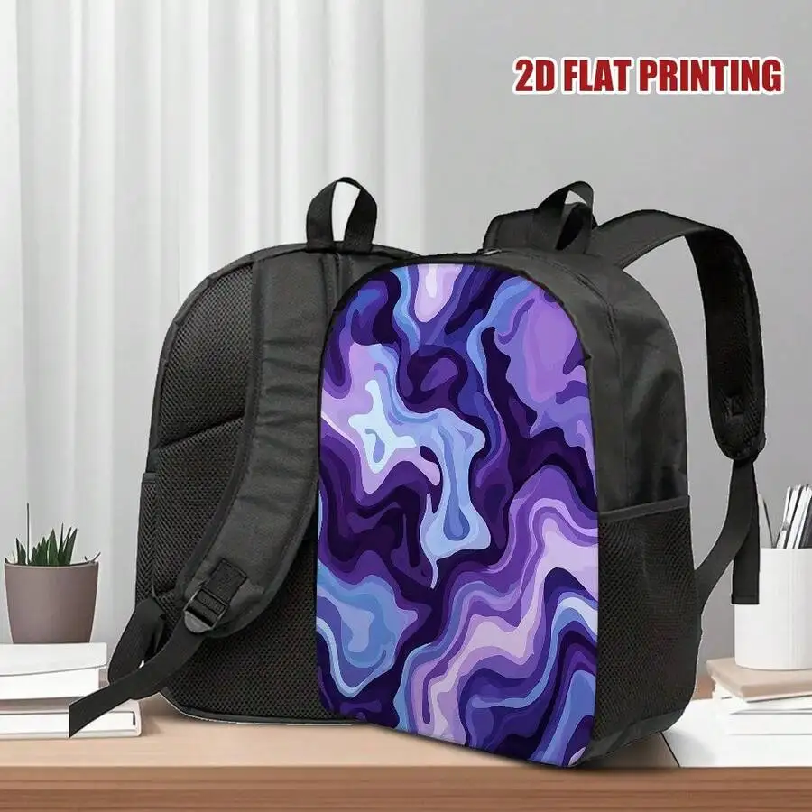 

Purple Wave Print Backpack For Adults, Functional And Stylish Design With Zipper Closure