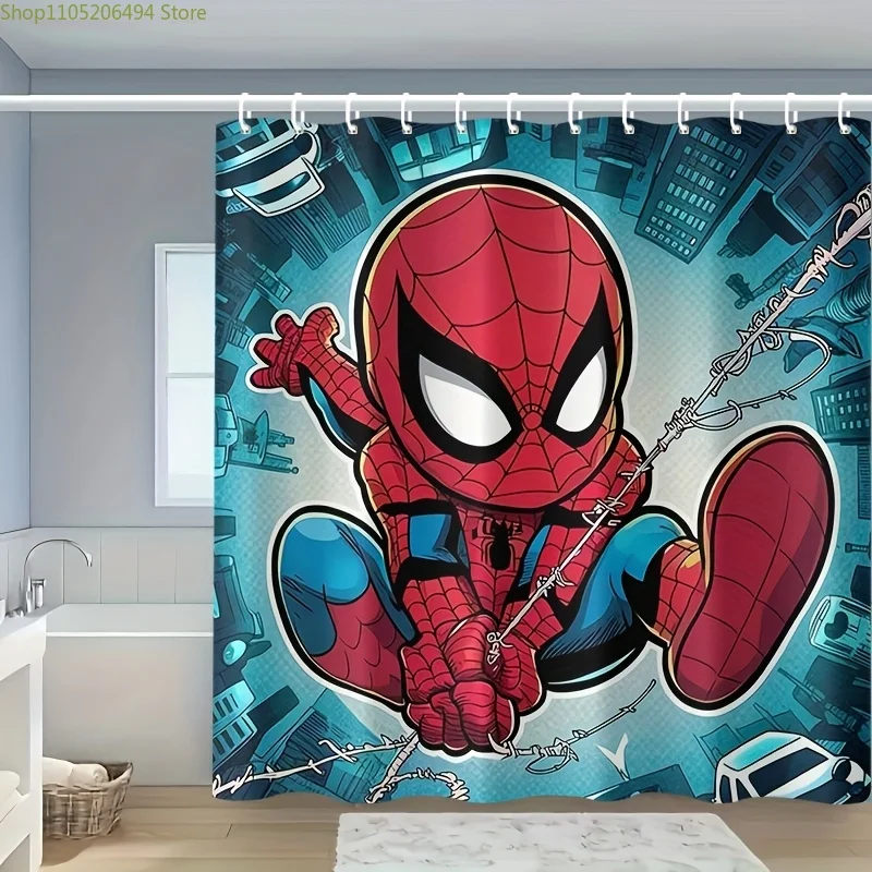 

1pc Superhero Shower Curtain with Hook - Polyester, Vibrant Cartoon Design, All-Season Bathroom Decor, Machine Washable, Unlin