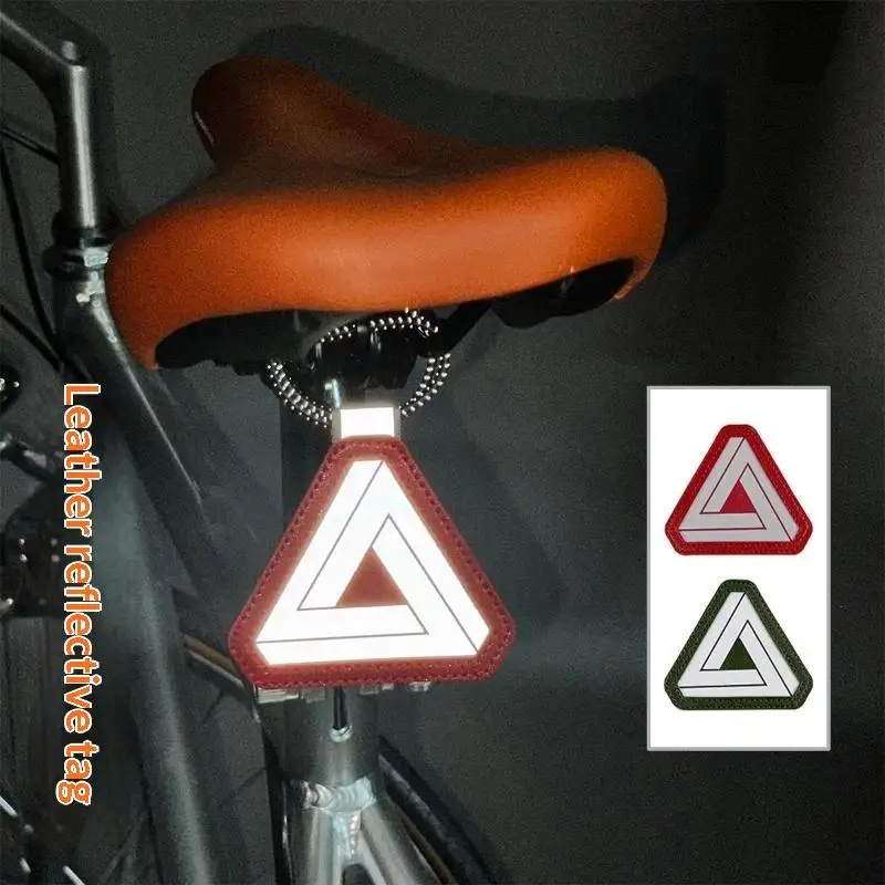Lightweight Bike Reflective Triangle Sign 1PC Elastic Strap Leather Cycling Tail Reflector for Travel Cycling