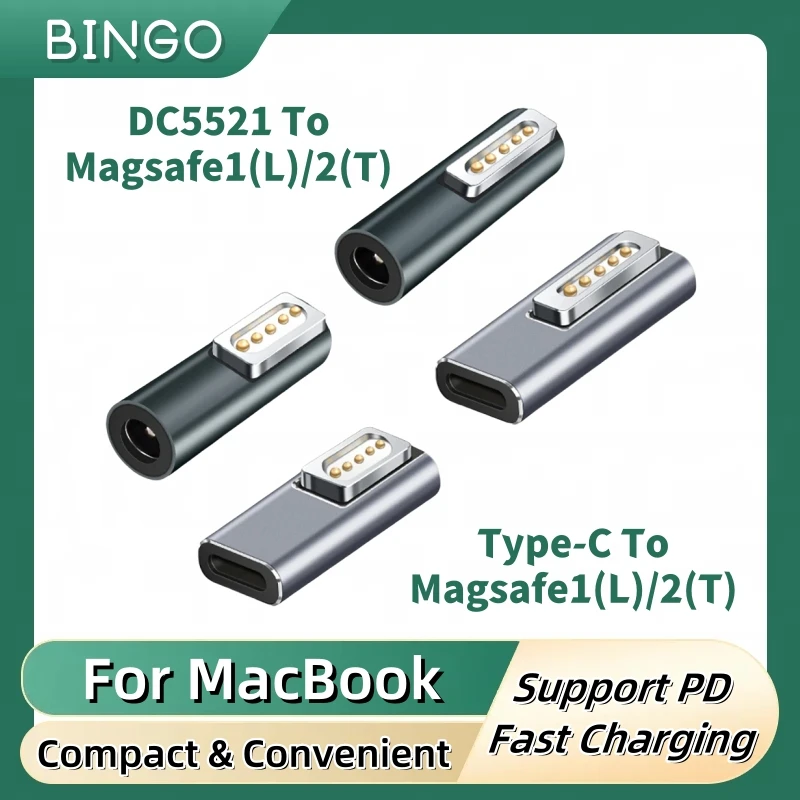 

Type-C Female / DC5211 To Magsafe 1L / 2T Магнитная зарядная головка для MacBook Air / Pro 45W 60W 85W Серия Like A1466, A1398, A1286...