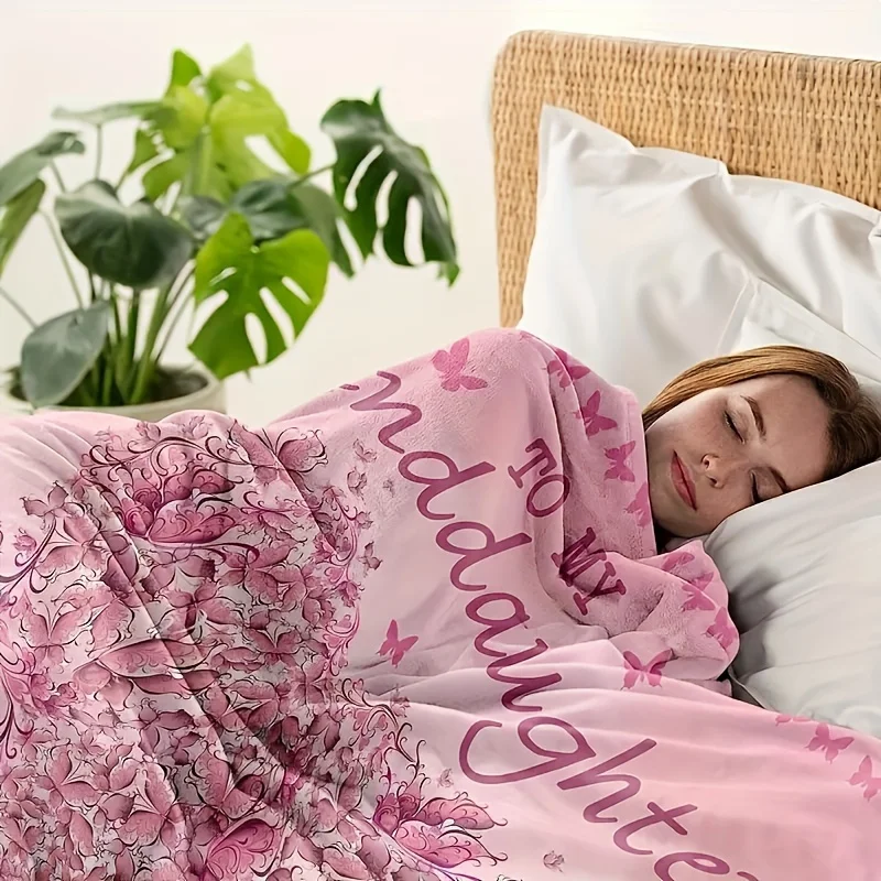 بطانية حفيدة من الفلانيل الوردي - رسالة "إلى حفيدةتي"، بطانية ناعمة ومريحة لجميع المواسم للأريكة، Be