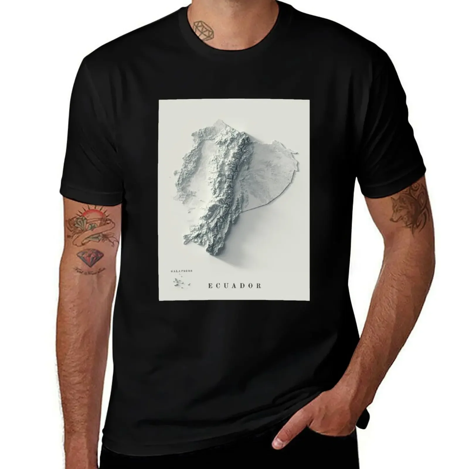 Ecuador Shaded Relief 3D Map digitally-rendered T-Shirt vintage graphic tee T-shirts oversize summer shirt tshirts for men