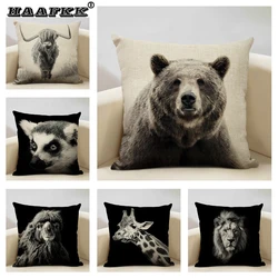 Fodera per cuscino con ritratto di animale, modello leone, tigre e orso, divano per la casa, federa decorativa in bianco e nero, regalo per bambini