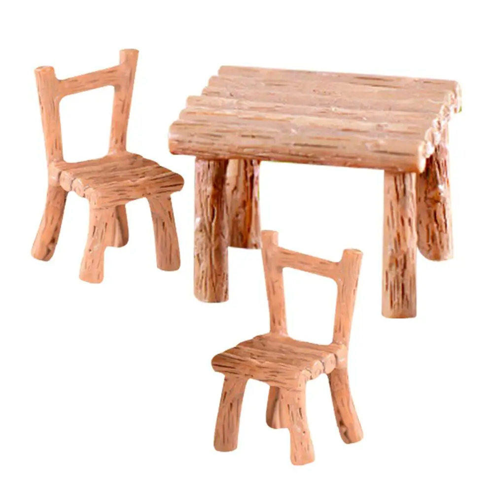 

3Pcs Miniature Table Chair Resin Simulated Furniture Decor Moss Ornaments Garden Micro Landscape Gardening Small Adornments Mini
