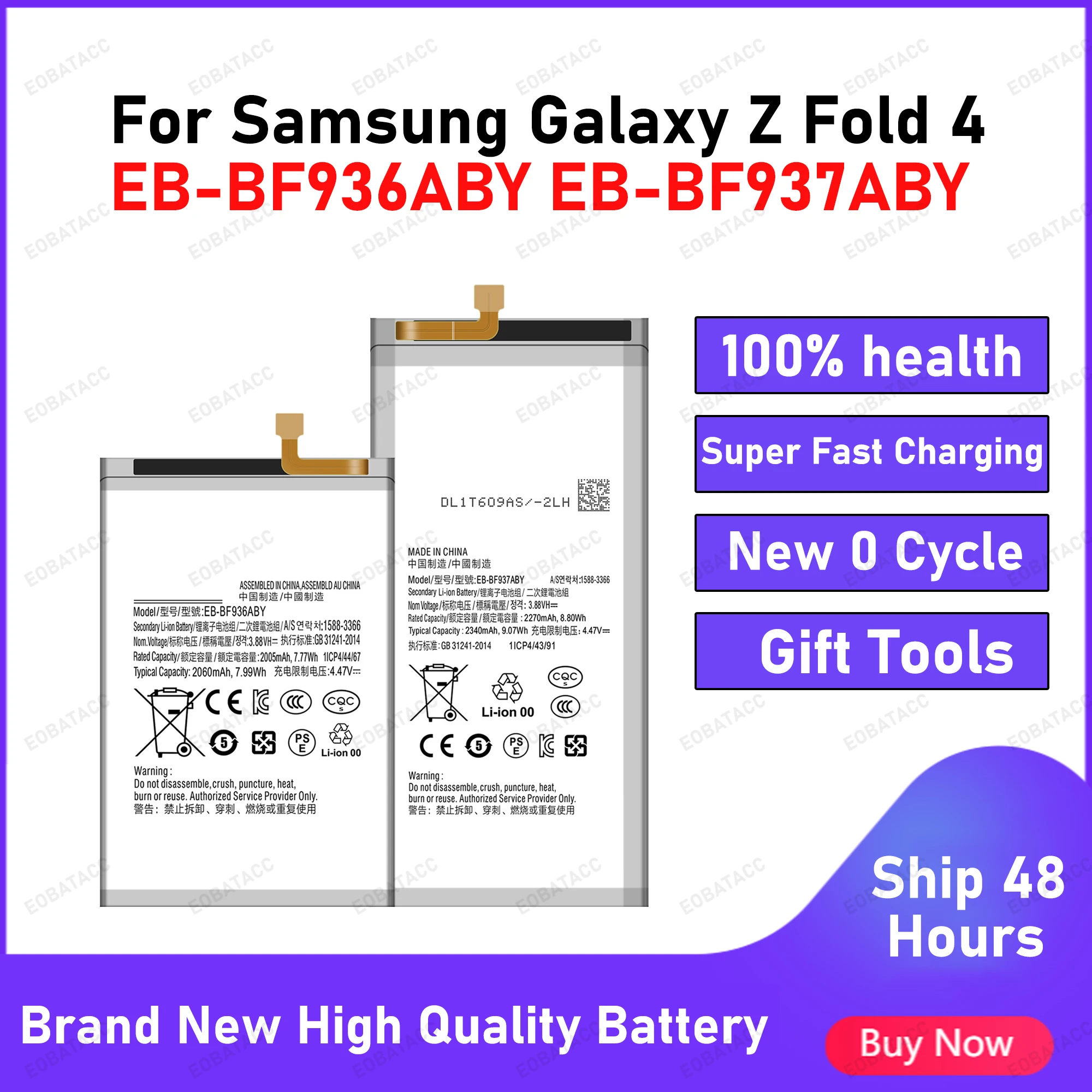 

2025 Years Brand New EB-BF936ABY EB-BF937ABY Battery For Samsung Galaxy Z Fold 4 5G F936 F937 + Replacement Batteries+Free Tools