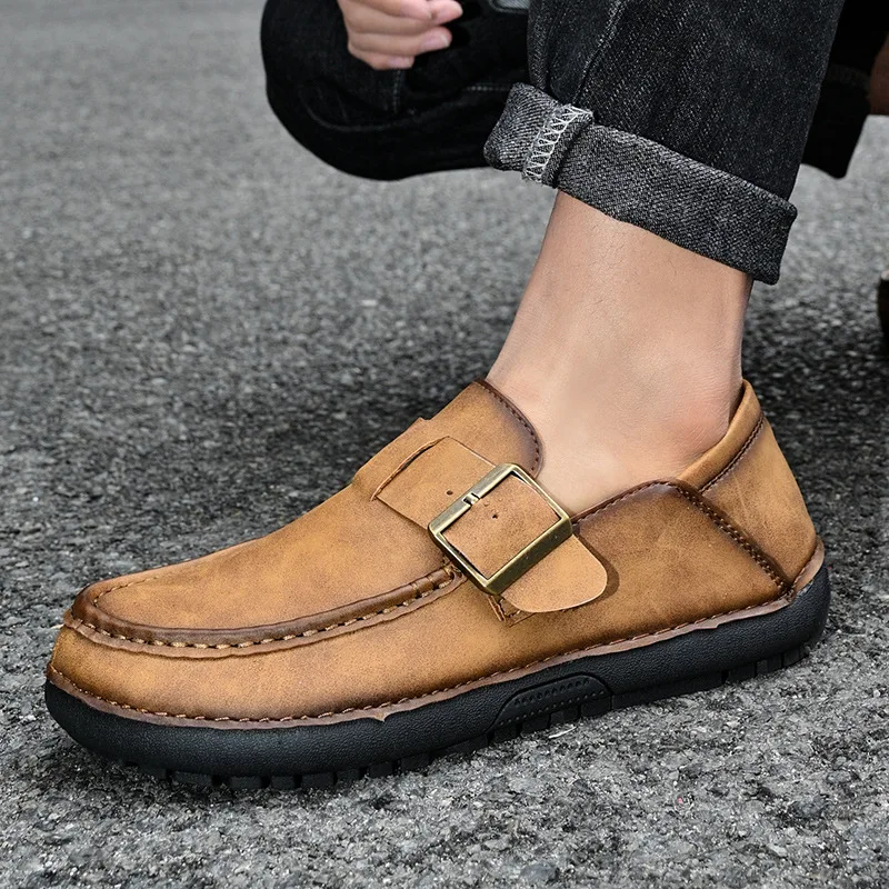 

Новые весенние мужские туфли больших размеров: повседневные кожаные лоферы ручной работы с мягкой подошвой для ходьбы