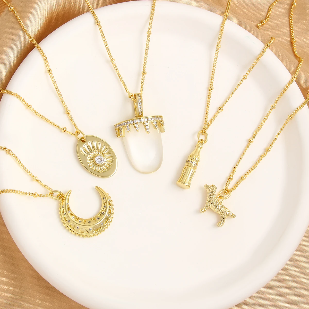 MHS.SUN Moon/Puppy/Bottle Pendants Necklaces Trendy Gold Plated Cubic Zircon Women And Men Simple Party Jewelry Gifts New