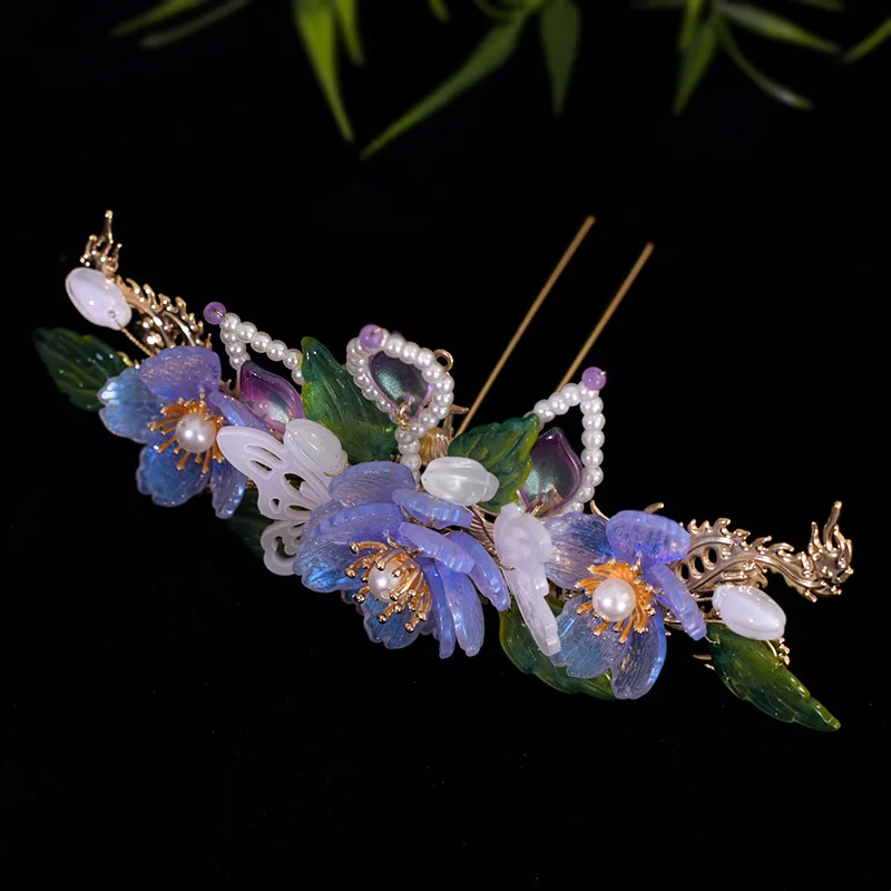 Chinese Hair Accessories Set Ancient Hanfu Hair Sticks Tassel Flower Hairpin Set Wedding Hair Jewelry Retro Cosplay Headpiece