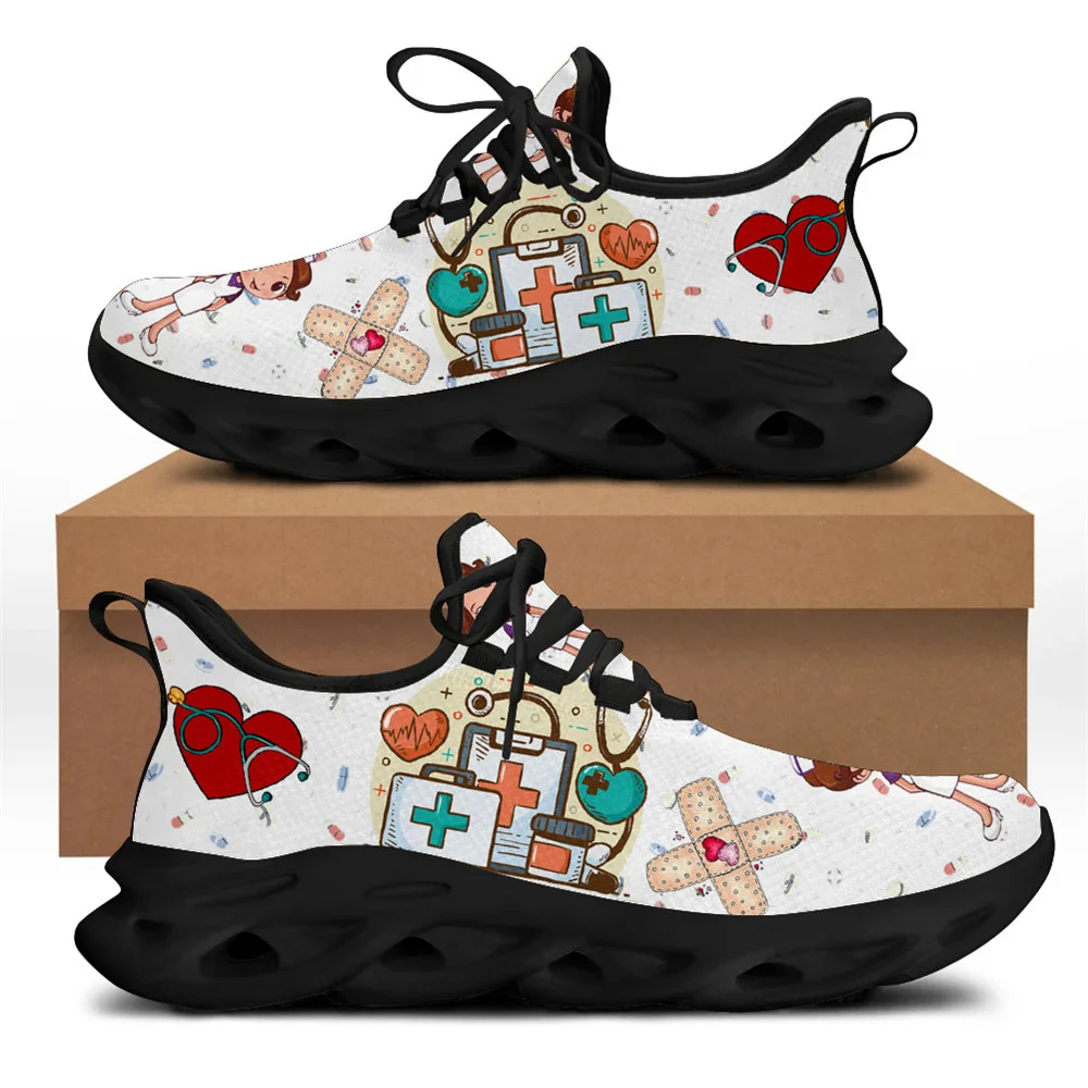 White Nursing Shoes for Women Cute Cartoon Nurse Women Sneakers Brand Design Doctor Medical Printed Light Lace-up Flats Zapatos